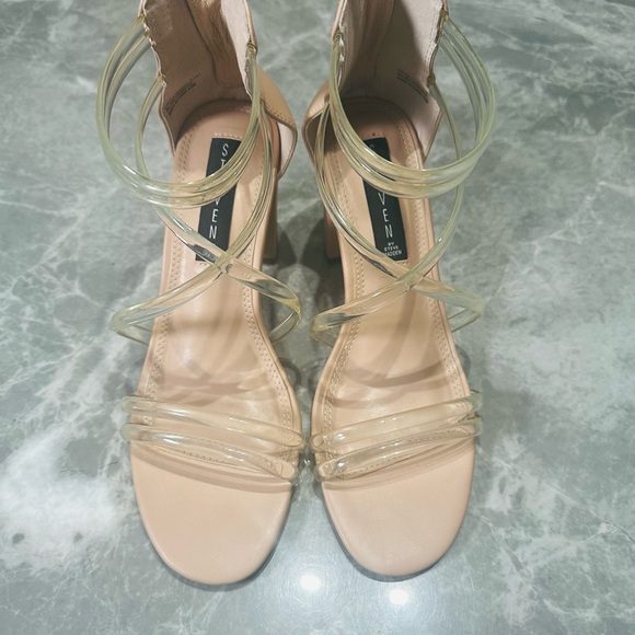 Steven Steve Madden High Heel Nude Chunky Clear Sandals Womens Size 7.5 - Picture 4 of 7